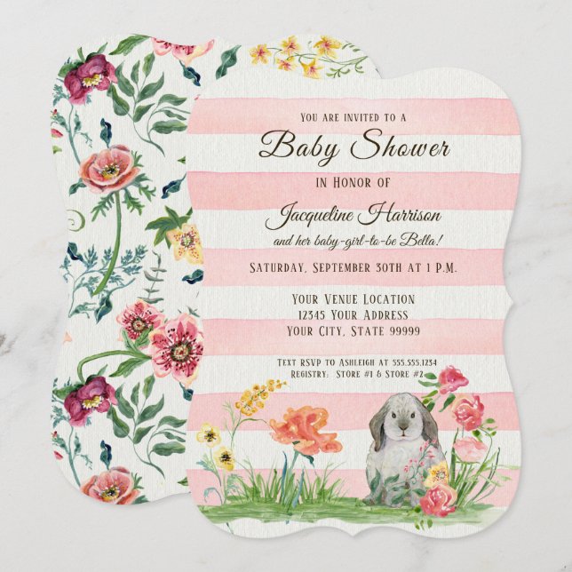 Stripe Woodland Lop Öar Rabbit Girl Shower Inbjudningar (Fram/baksida)