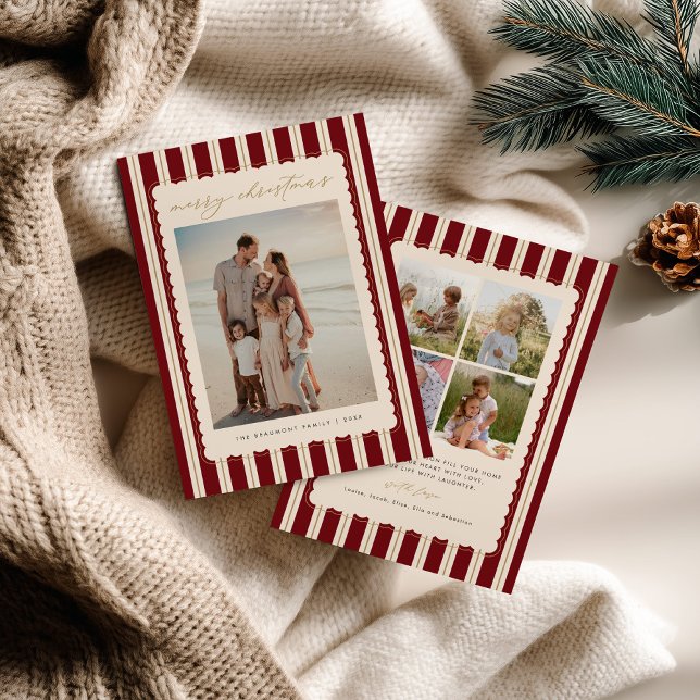 Striped and Scalloped Christmas Card with Photo Julkort (Skapare uppladdad)