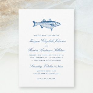 Striped Bass Fiske Tema Elegant Navy Bröllop Inbjudningar