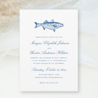Striped Bass Fiske Tema Elegant Navy Bröllop Inbjudningar