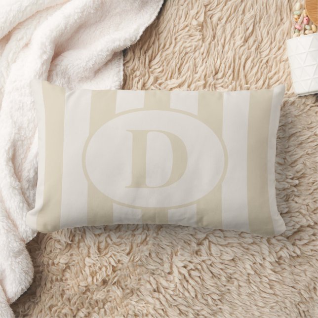 Striped Beige Benvitt Anpassade Lumbar Pillow Lumbarkudde (Filt)