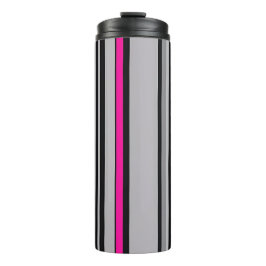 Striped Black Pink and Grey Thermal Tumbler