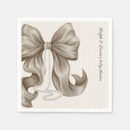 Striped Bow Ivory Pearl Baby Shower  Pappersservett