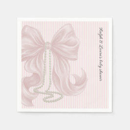 Striped Bow Ivory Pink Baby Shower  Pappersservett