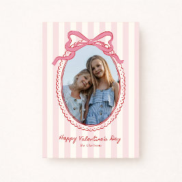 Striped Bright Pink Bow Valentine’s Day Photo Card Inbjudningar