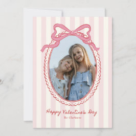Striped Bright Pink Bow Valentine’s Day Photo Card Inbjudningar