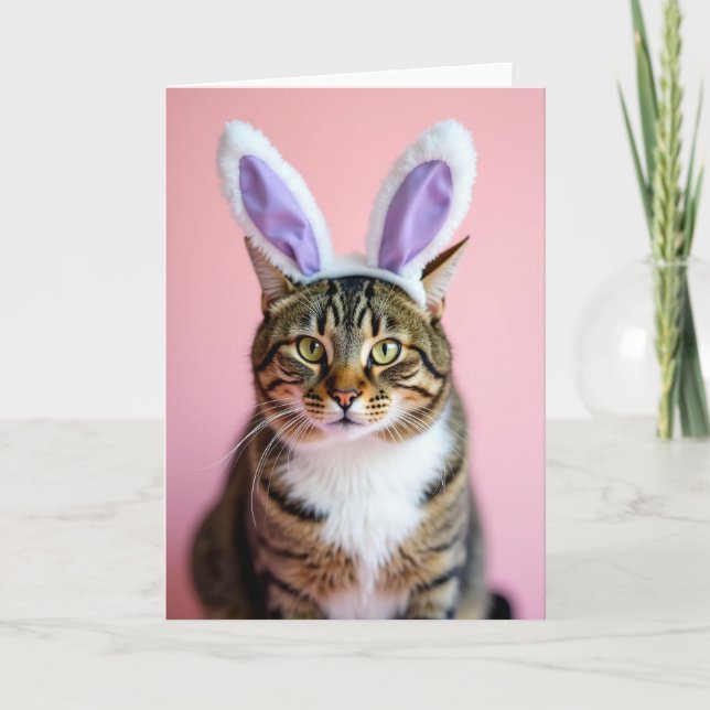 Striped Cat Festive Ears Portrait Card Kort (Framsida)