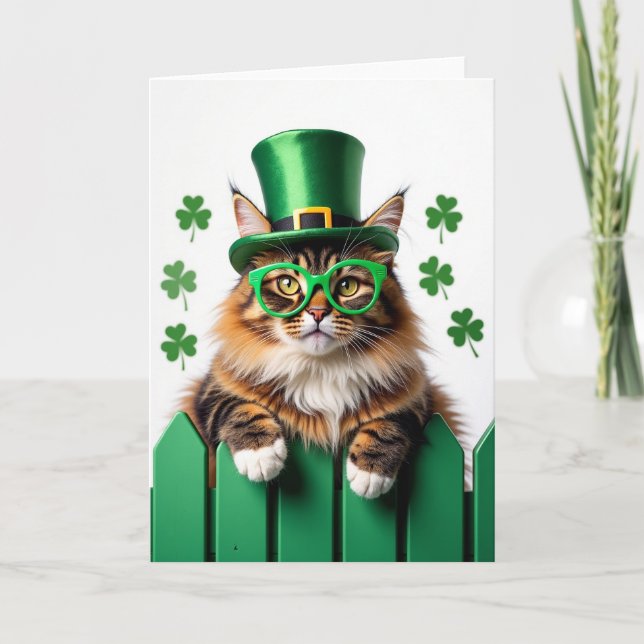 Striped Cat St Patricks Day Card Kort (Framsida)