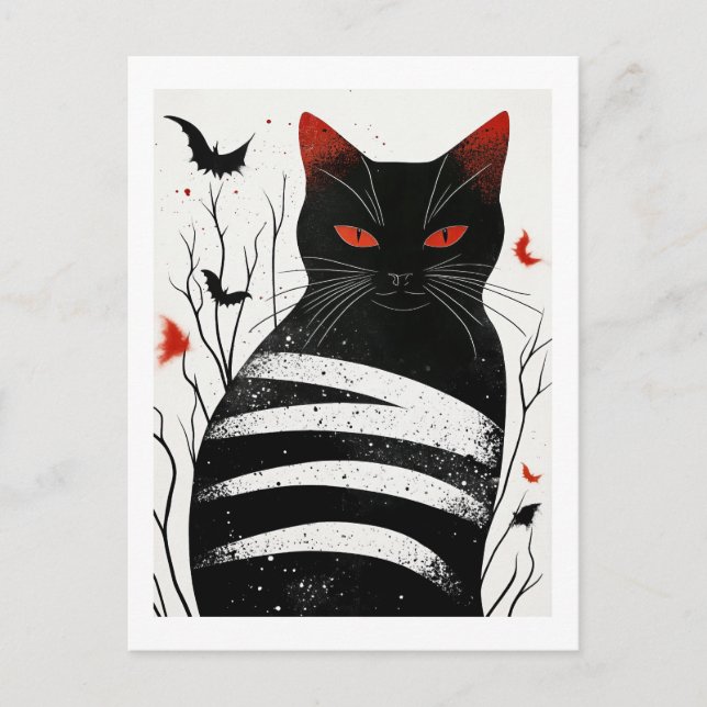 Striped Charm: Halloween-höstkonst Vykort (Framsida)
