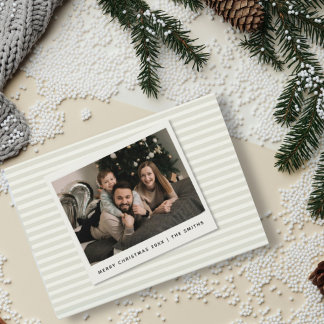 Striped Christmas Card with Custom Polaroid Photo Julkort
