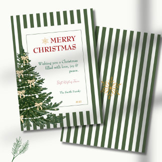 Striped Christmas Holiday Card with Pine Tree Julkort