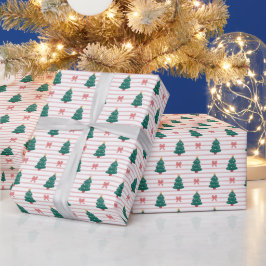 Striped Christmas Tree Pattern Wrapping Paper Roll Presentpapper