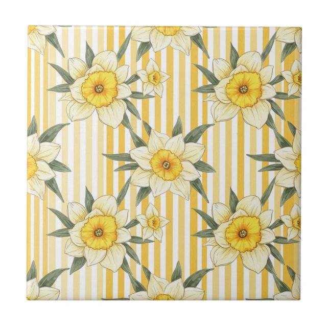 Striped Daffodil Floral Pattern (2) Kakelplatta (Framsidan)