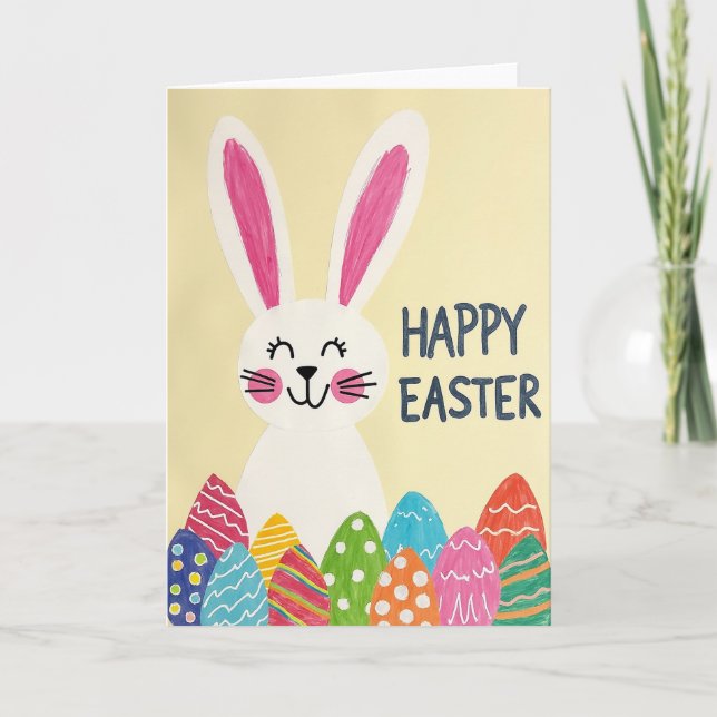 Striped Egg Rabbit Paper Card Kort (Framsida)
