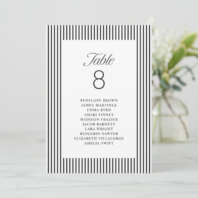 Striped Elegance Class Wedding Seating Charts Inbjudningar (Stående Fram)