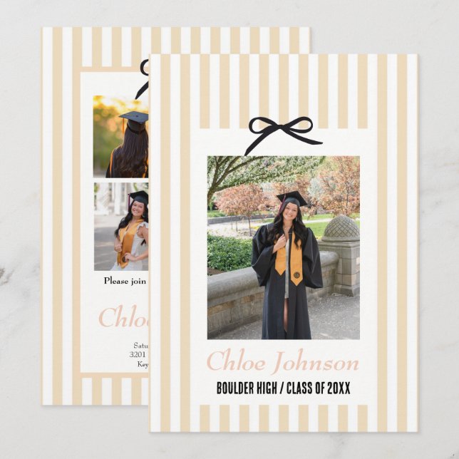  Striped Graduation Party Invitation With a Bow Inbjudningar (Fram/baksida)