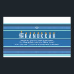 Striped Hanukkah Candles Rektangulärt Klistermärke<br><div class="desc">En menorah återges med hjälp av typografi på den här randiga Hanukkah-klistermärket. Ord "Lycklig" står på sin sida som Shamash, medan det andra brev som stavar "Hanukkah" som de åtta Hanukkah-ljusen. Den blå tonstrimlade bakgrunden påminner om en ritning. Lägg till ett personligt meddelande nedan. Underbar som kuvertförsegling, enkel märkre eller...</div>