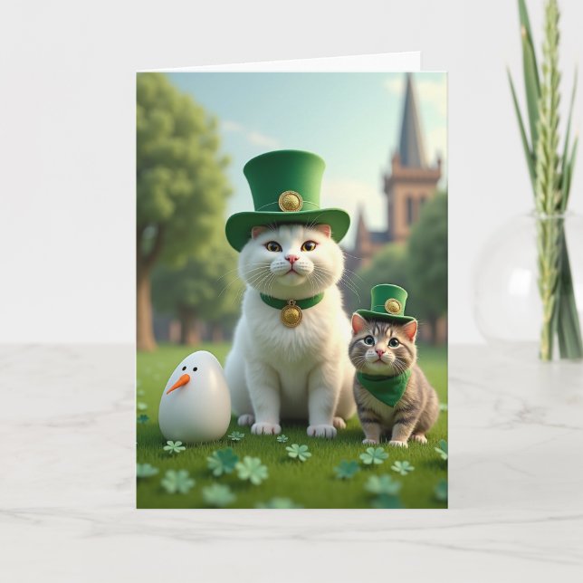 Striped Kitten Shamrock Card Kort (Framsida)