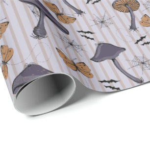 Striped Lavender Halloween Mushroom och Butterfly Presentpapper