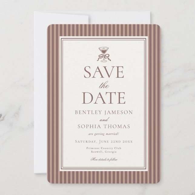 Striped Mocha Brown Espresso Save the Date Inbjudningar (Framsida)