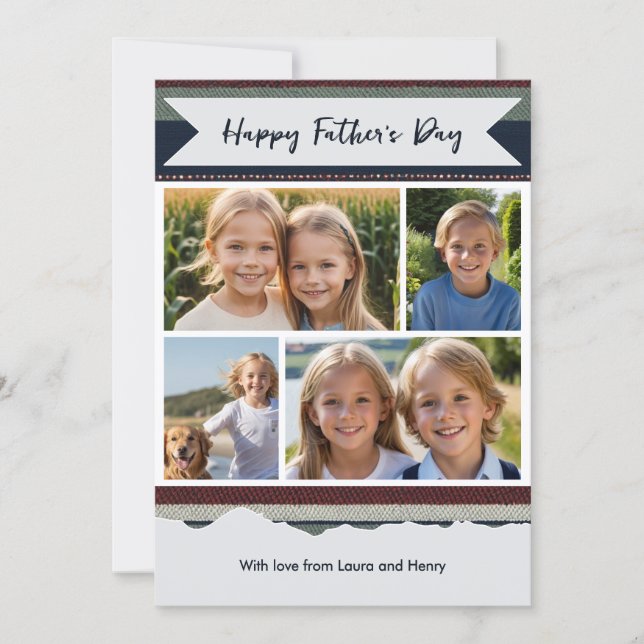 Striped Modern Father’s Day Custom Photo Collage Julkort (Framsida)