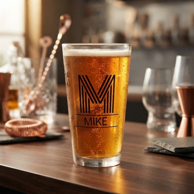 Striped Monogram Initial & Name Beer Pint Glass Glaskopp (Skapare uppladdad)