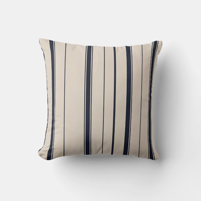 Striped Navy Blue and Cream  Kudde (Framsida)