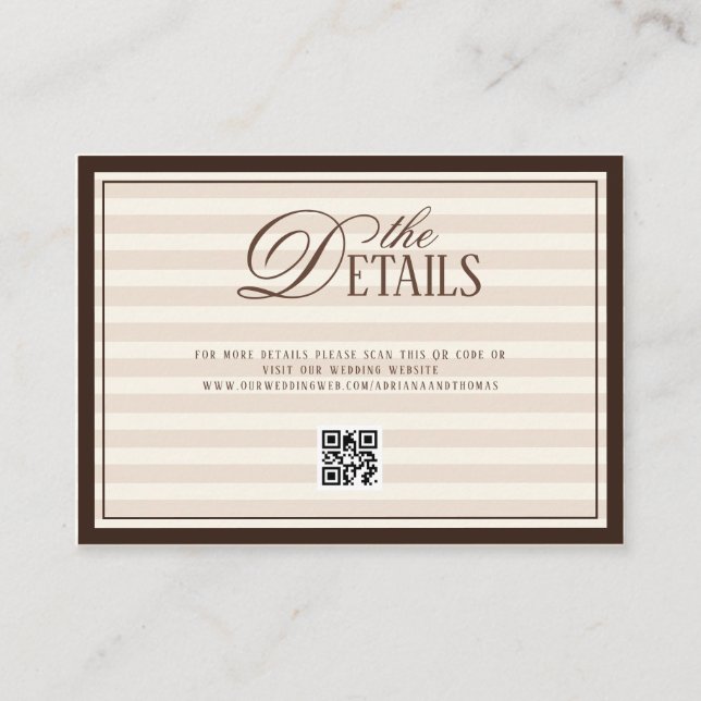 Striped Old Money Wedding QR code Details Tilläggskort (Framsida)