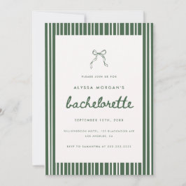 Striped Olive Green Coquette Bow Bachelorette Inbjudningar