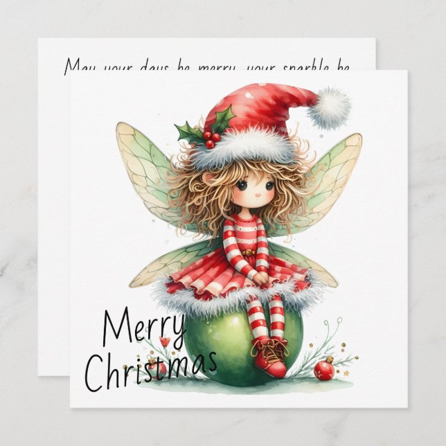 Striped Ornament Fairy – Holiday Card (Fram/baksida)
