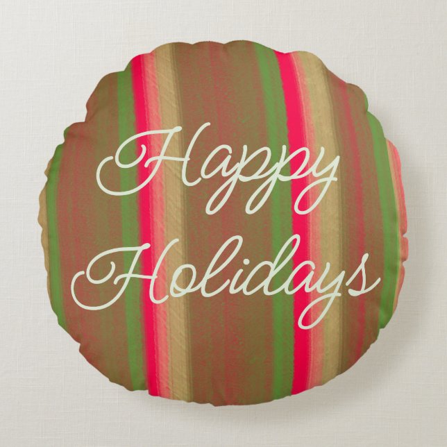 Striped Painting Happy Holidays Rund Kudde (Framsidan)