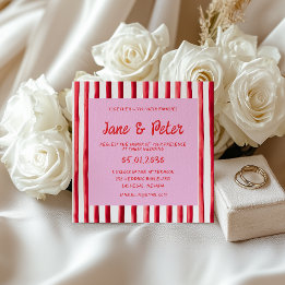 Striped Pink & Red Handwriting Wedding Inbjudningar