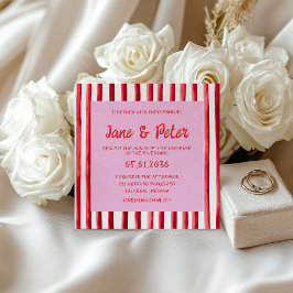 Striped Pink & Red Handwriting Wedding Inbjudningar