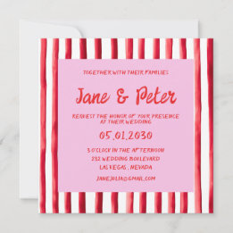 Striped Pink & Red Handwriting Wedding Inbjudningar