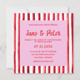 Striped Pink & Red Handwriting Wedding Inbjudningar