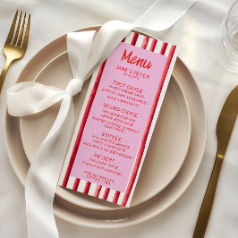 Striped Pink & Red Handwriting Wedding Meny