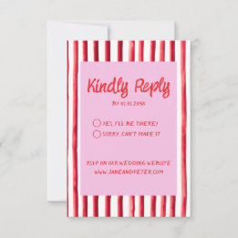Striped Pink & Red Handwriting Wedding OSA Kort