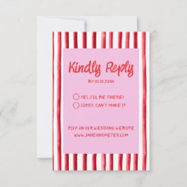 Striped Pink & Red Handwriting Wedding OSA Kort