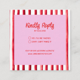Striped Pink & Red Handwriting Wedding Tilläggskort