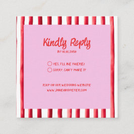 Striped Pink & Red Handwriting Wedding Tilläggskort