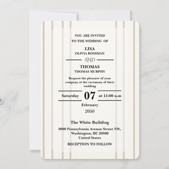 Striped Preppy Modern Wedding Invite Inbjudningar (Framsida)