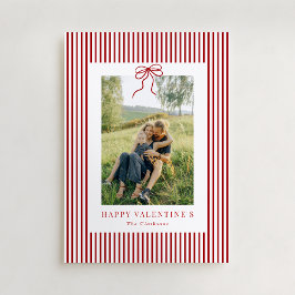 Striped Red Bow Family Photo Valentine’s Day Card Julkort