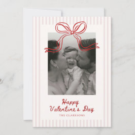 Striped Red Bow Valentine’s Day Photo Card Julkort