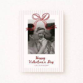 Striped Red Bow Valentine’s Day Photo Card Julkort