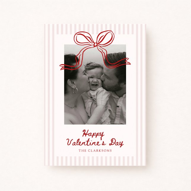 Striped Red Bow Valentine’s Day Photo Card Julkort (Skapare uppladdad)