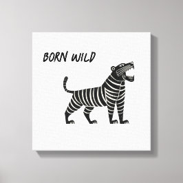 Striped Tiger Illustration – Minimalist Folk Anima Canvastryck