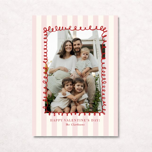 Striped Whimsical Red Frame Valentine’s Day CARD Inbjudningar (Skapare uppladdad)
