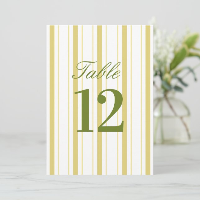 Striped Yellow & Green Wedding Table Number Inbjudningar (Stående Fram)