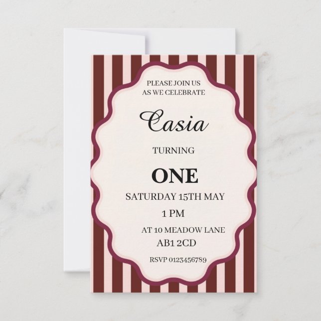 Stripes Birthday Invitation Personalized Card Tack Kort (Framsida)