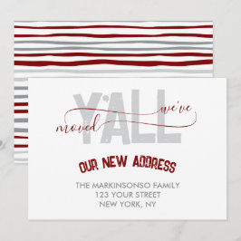 Stripes Burgundy We Moved Moving Announcement Inbjudningar